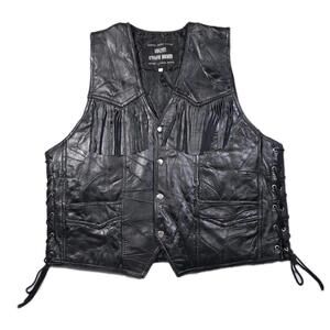 Italian Stone Design Genuine Buffalo Leather Navarre Black Tassle Vest - XXL